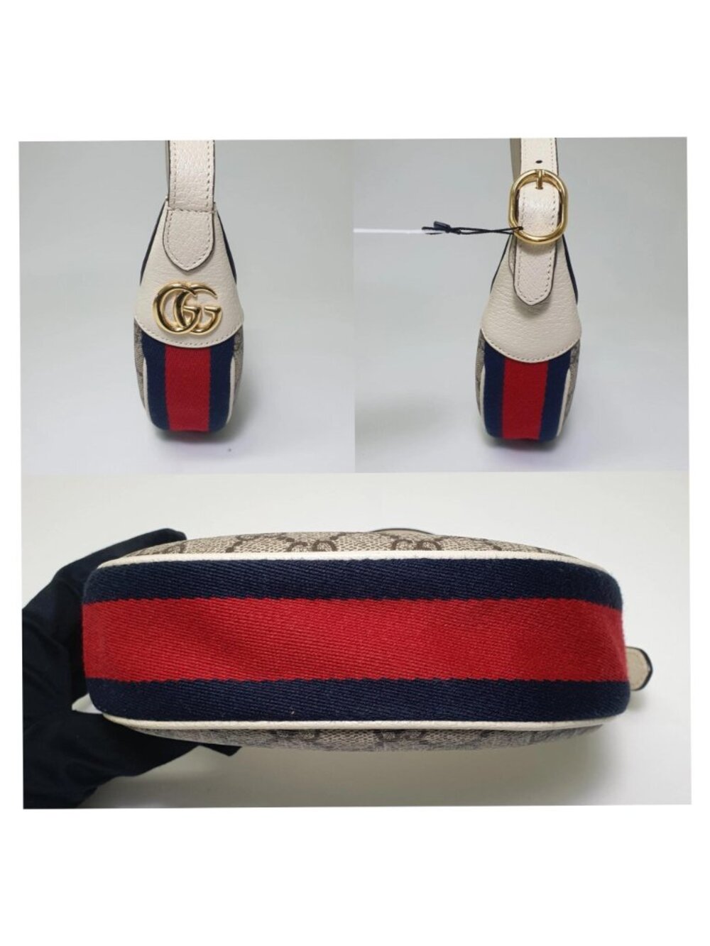 Authentic Gucci GG Canvas Mini Crescent Bag White Leather Trim Shoulder Bag - Picture 3 of 10